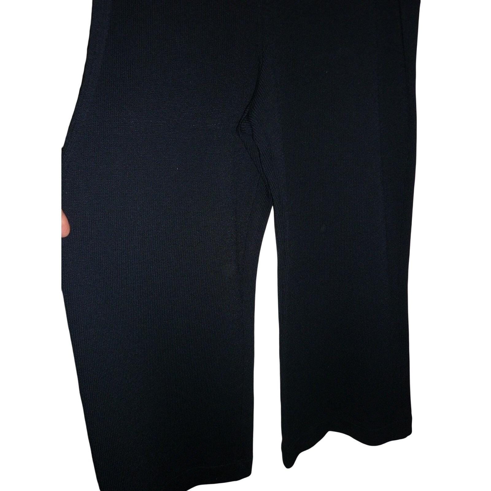 St John Collection Black Santana Knit Wide Leg Pants High Rise Size 14 Usa